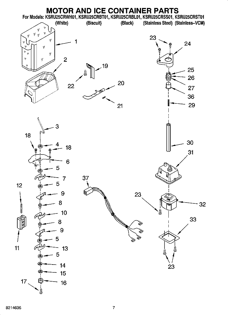 MOTOR AND ICE CONTAINER PARTS Diagram and Parts List for KSRU25CRWH01  KitchenAid Refrigerator
