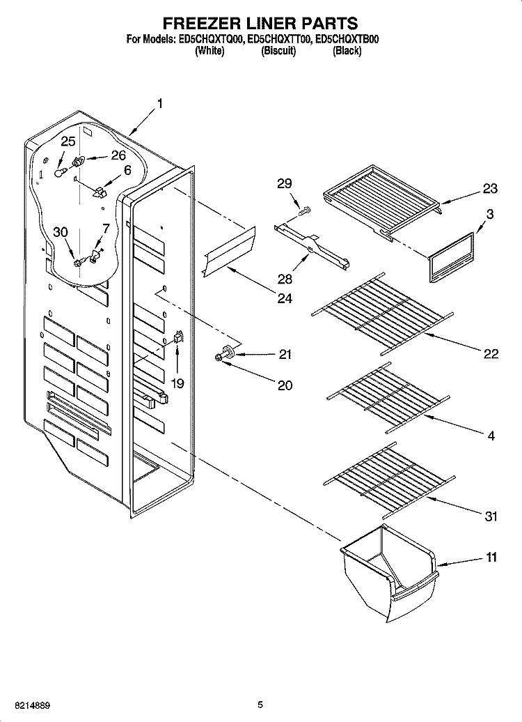 FREEZER LINER PARTS Diagram and Parts List for ED5CHQXTB00  Whirlpool Refrigerator