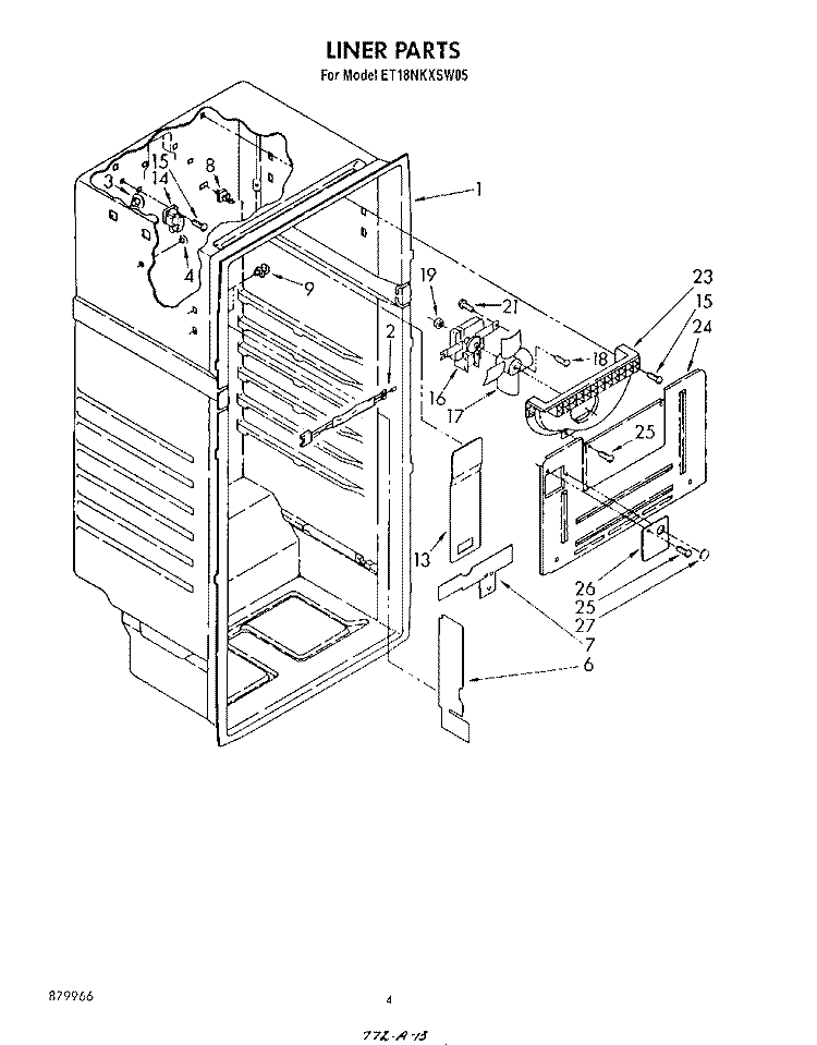 LINER Diagram and Parts List for ET18NKXSW05  Whirlpool Refrigerator