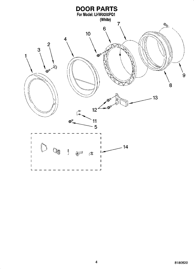 DOOR PARTS Diagram and Parts List for LHW0050PQ1  Whirlpool Washer