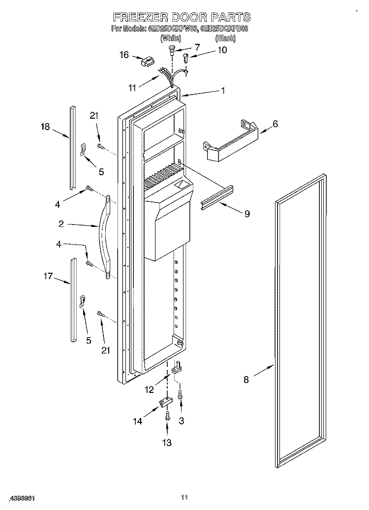 FREEZER DOOR Diagram and Parts List for 6ED25DQXFB03  Whirlpool Refrigerator