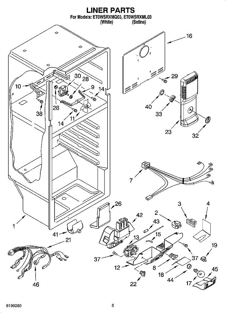 LINER PARTS Diagram and Parts List for ET0WSRXML03  Whirlpool Refrigerator