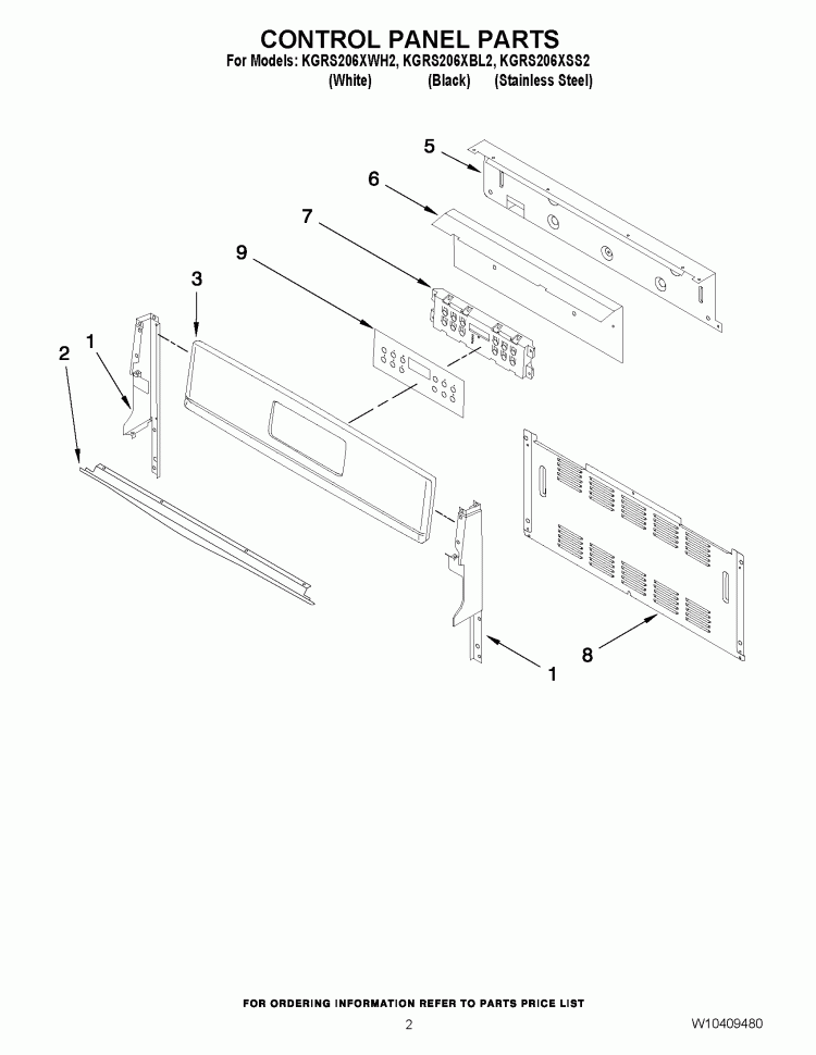 CONTROL PANEL PARTS Diagram and Parts List for KGRS206XSS2  KitchenAid Range