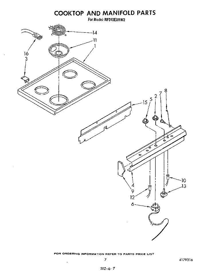 COOKTOP AND MANIFOLD Diagram and Parts List for RF010EXRW2  Whirlpool Range