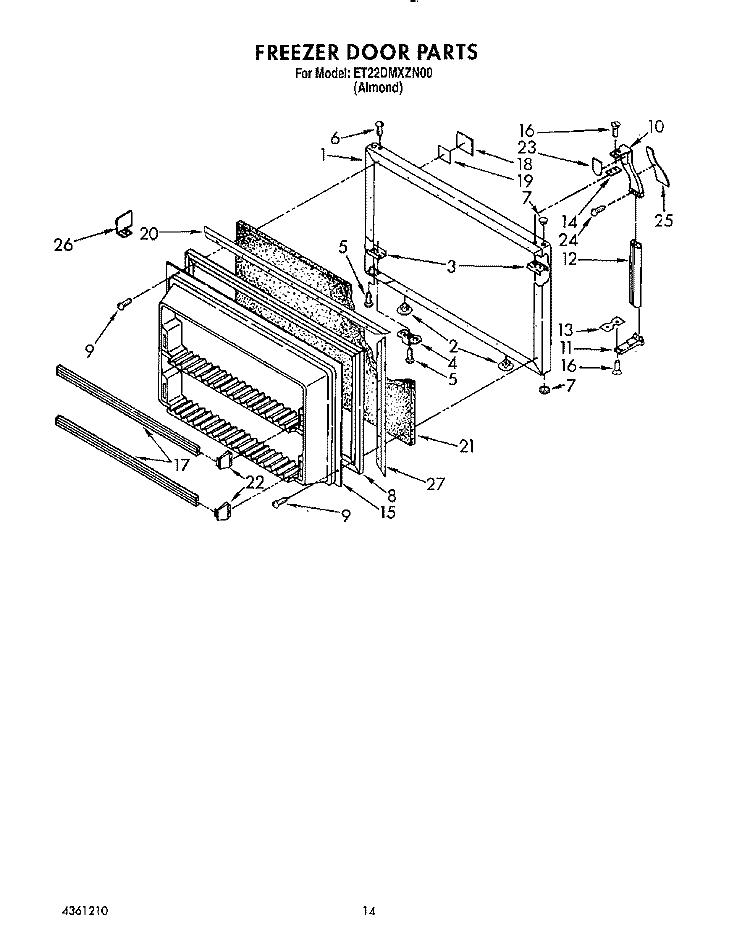 FREEZER DOOR Diagram and Parts List for ET22DMXZN00  Whirlpool Refrigerator
