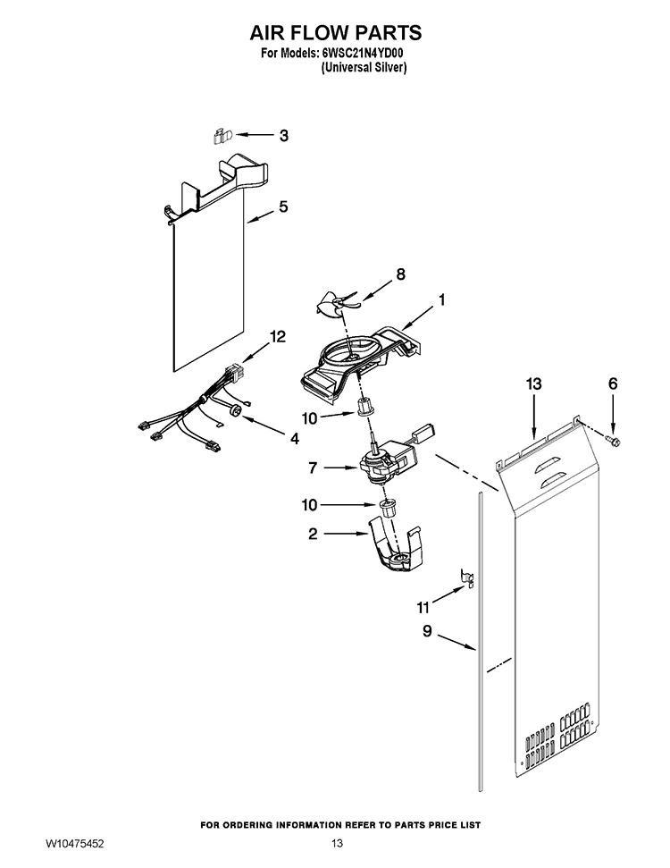 AIR FLOW PARTS Diagram and Parts List for 6WSC21N4YD00  Whirlpool Refrigerator