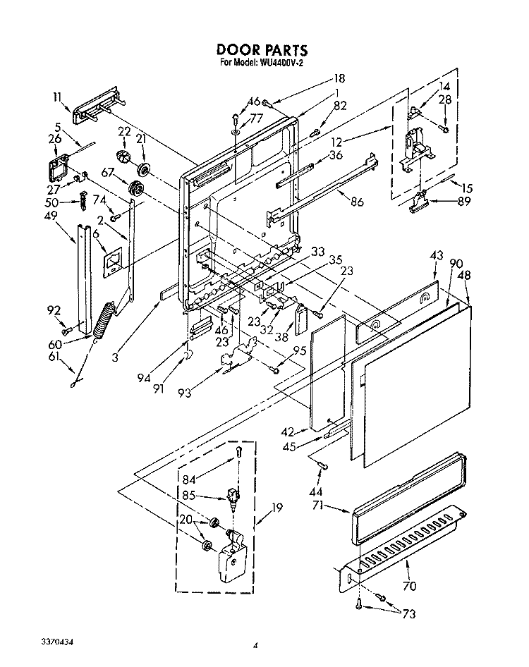 DOOR Diagram and Parts List for WU4400V2  Roper Dishwasher