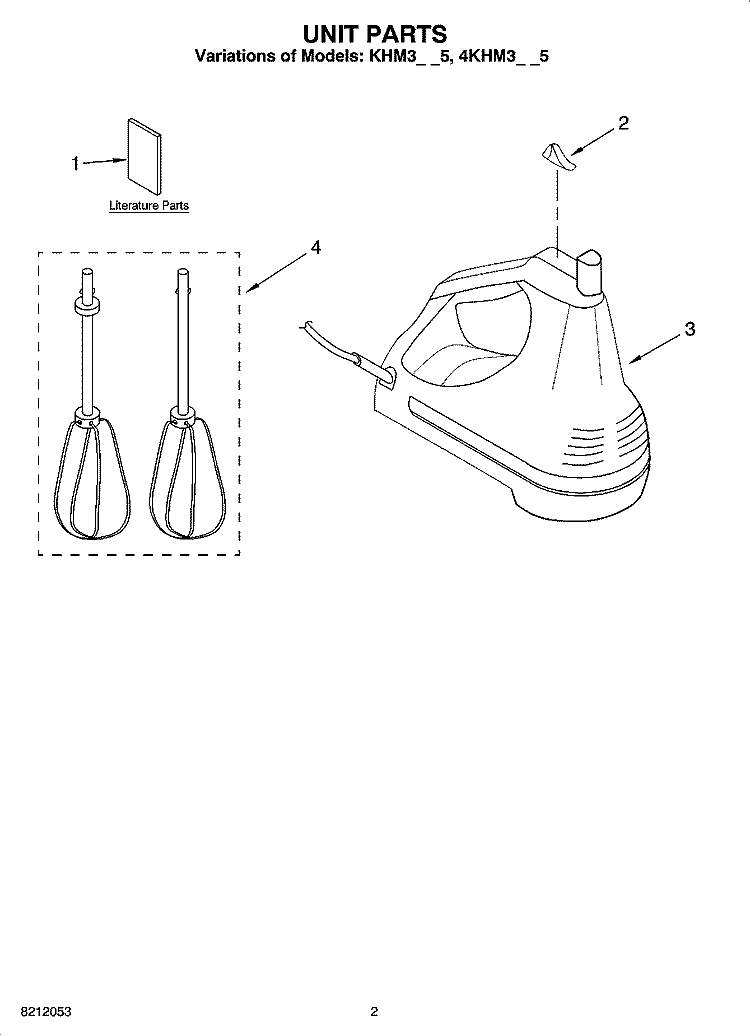 UNIT PARTS Diagram and Parts List for 4KHM3WH5  KitchenAid Mixer