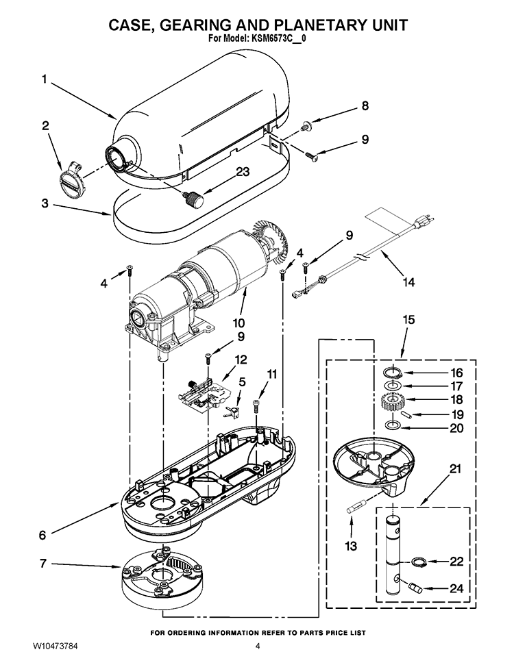CASE, GEARING AND PLANETARY UNIT Diagram and Parts List for KSM6573CWH0  KitchenAid Mixer