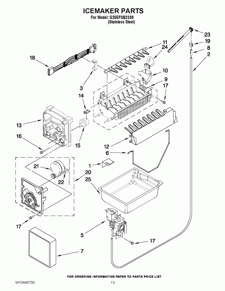 ICEMAKER PARTS Diagram and Parts List for G25EFSB23S9  Whirlpool Refrigerator