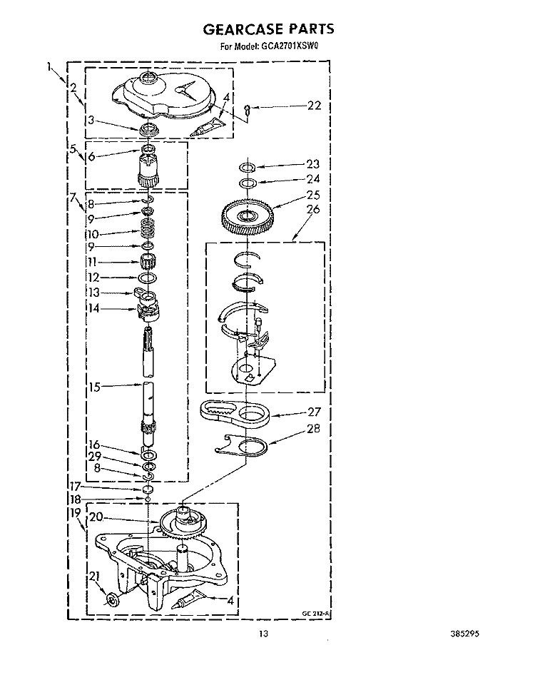 GEARCASE Diagram and Parts List for GCA2701XSW0  Whirlpool Washer