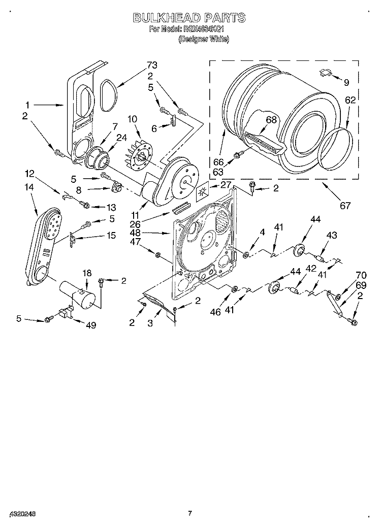 BULKHEAD Diagram and Parts List for RGX4634KQ1  Roper Dryer