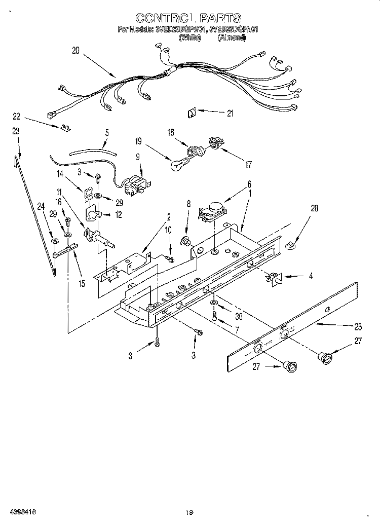 CONTROL, OPTIONAL Diagram and Parts List for 3VED23DQFN01  Whirlpool Refrigerator