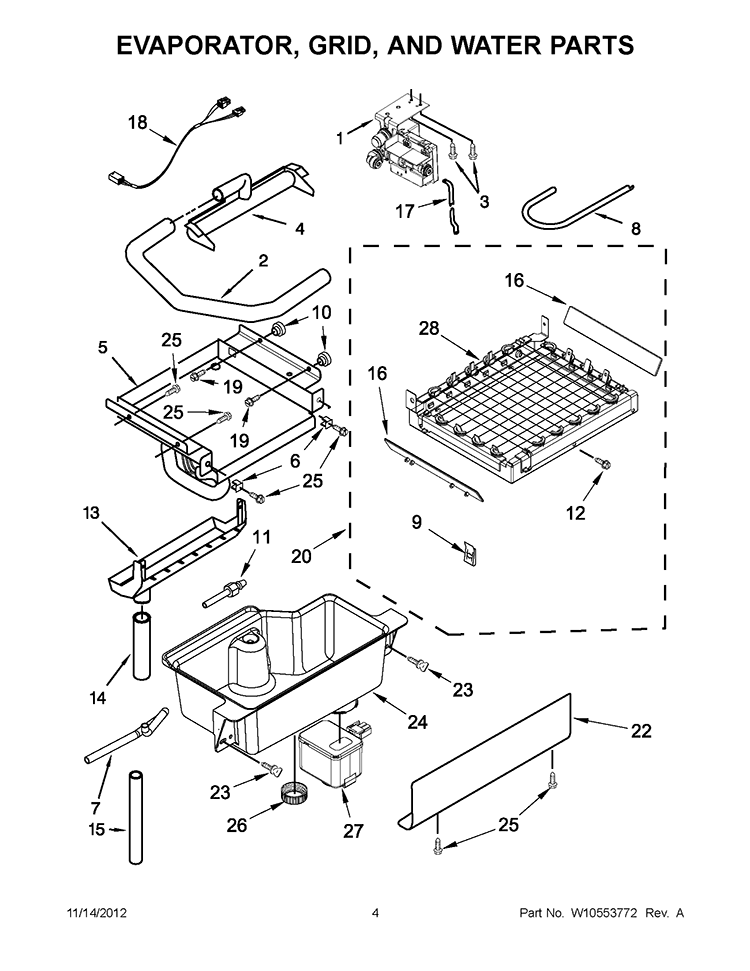 EVAPORATOR, GRID, AND WATER PARTS Diagram and Parts List for GI15NDXXQ2  Whirlpool Ice Maker