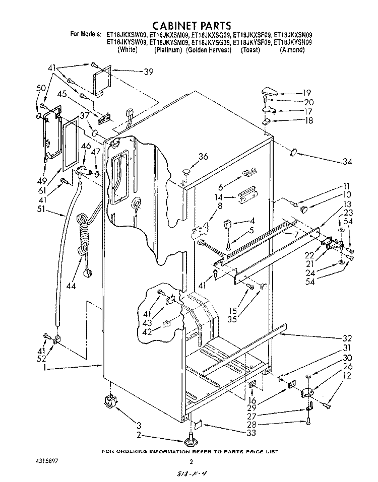 CABINET Diagram and Parts List for ET18JKYSF09  Whirlpool Refrigerator