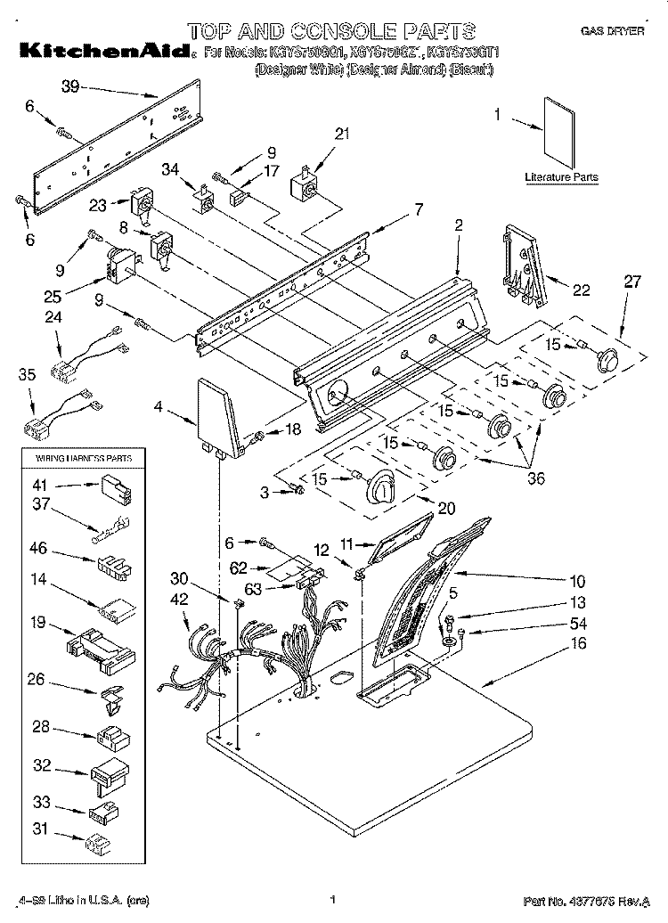 TOP AND CONSOLE, LIT/OPTIONAL Diagram and Parts List for KGYS750GQ1  KitchenAid Dryer