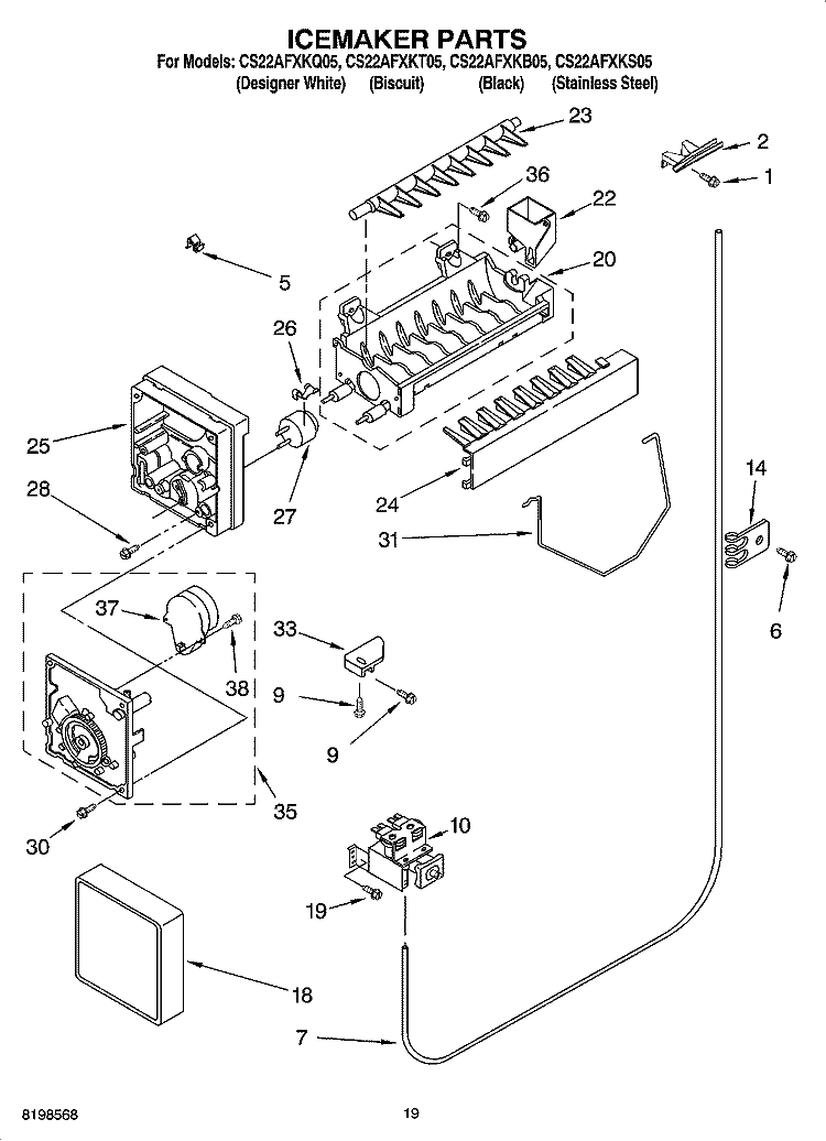 ICEMAKER PARTS, OPTIONAL PARTS Diagram and Parts List for CS22AFXKQ05  Crosley Refrigerator