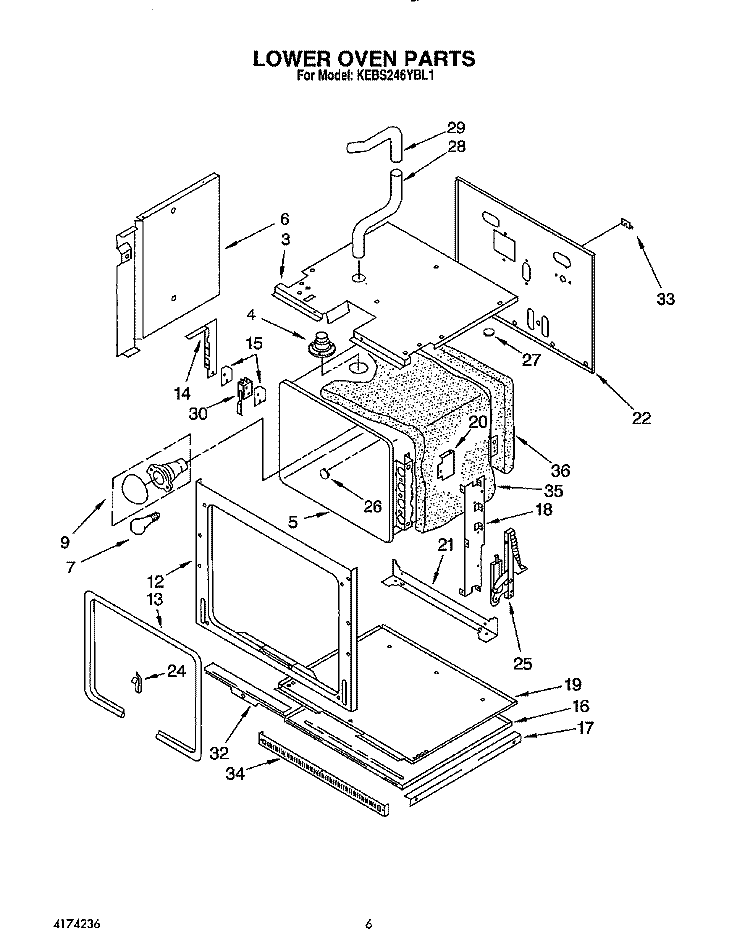 LOWER OVEN Diagram and Parts List for KEBS246YBL1  KitchenAid Wall Oven