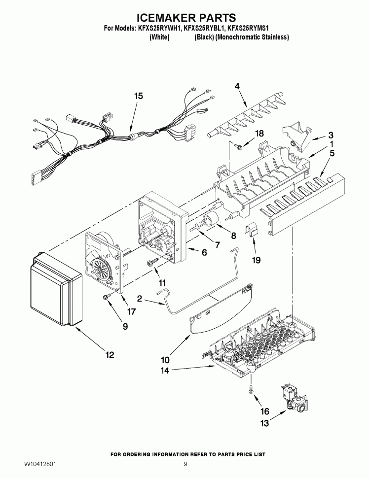 ICEMAKER PARTS Diagram and Parts List for KFXS25RYMS1  KitchenAid Refrigerator