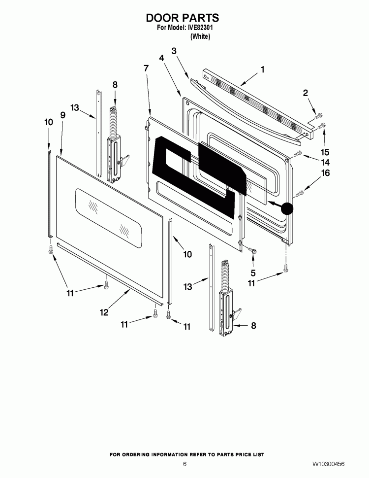 DOOR PARTS Diagram and Parts List for IVE82301  Inglis Range