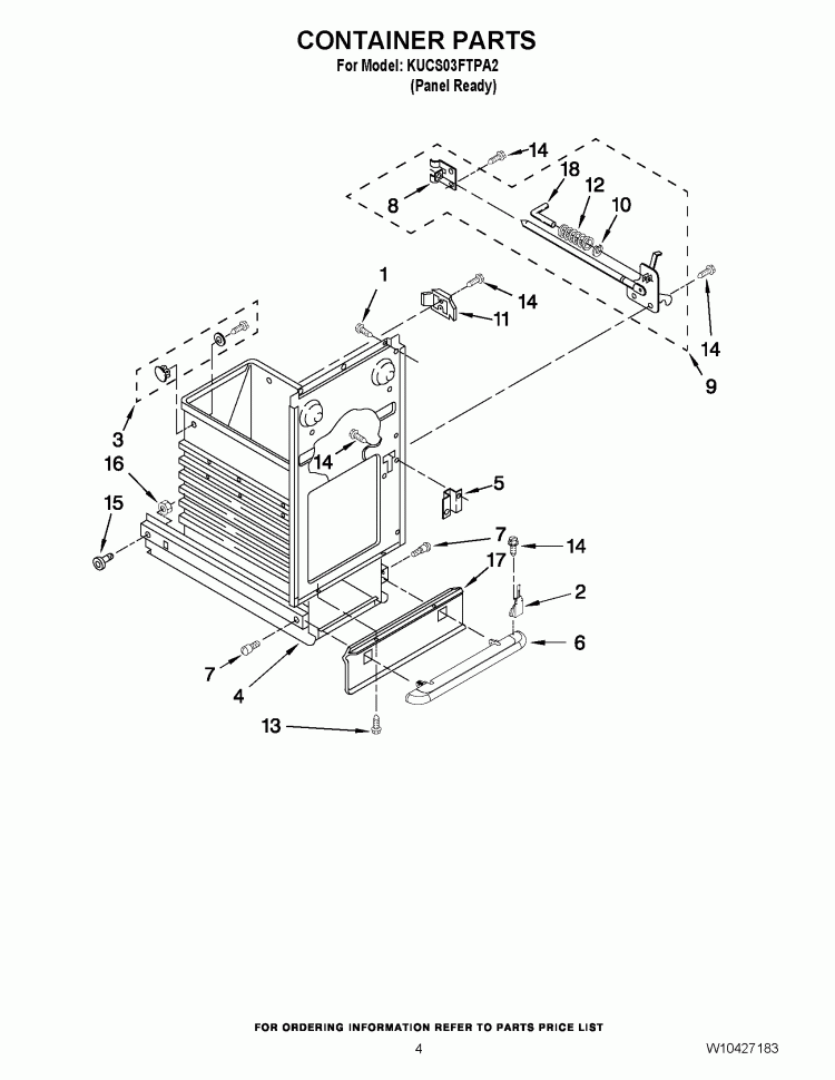 CONTAINER PARTS Diagram and Parts List for KUCS03FTPA2  KitchenAid Trash Compactor