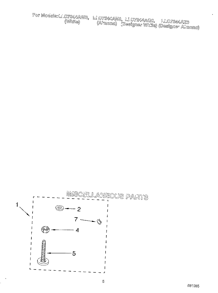 MISCELLANEOUS Diagram and Parts List for LLC7244AN0  Whirlpool Washer