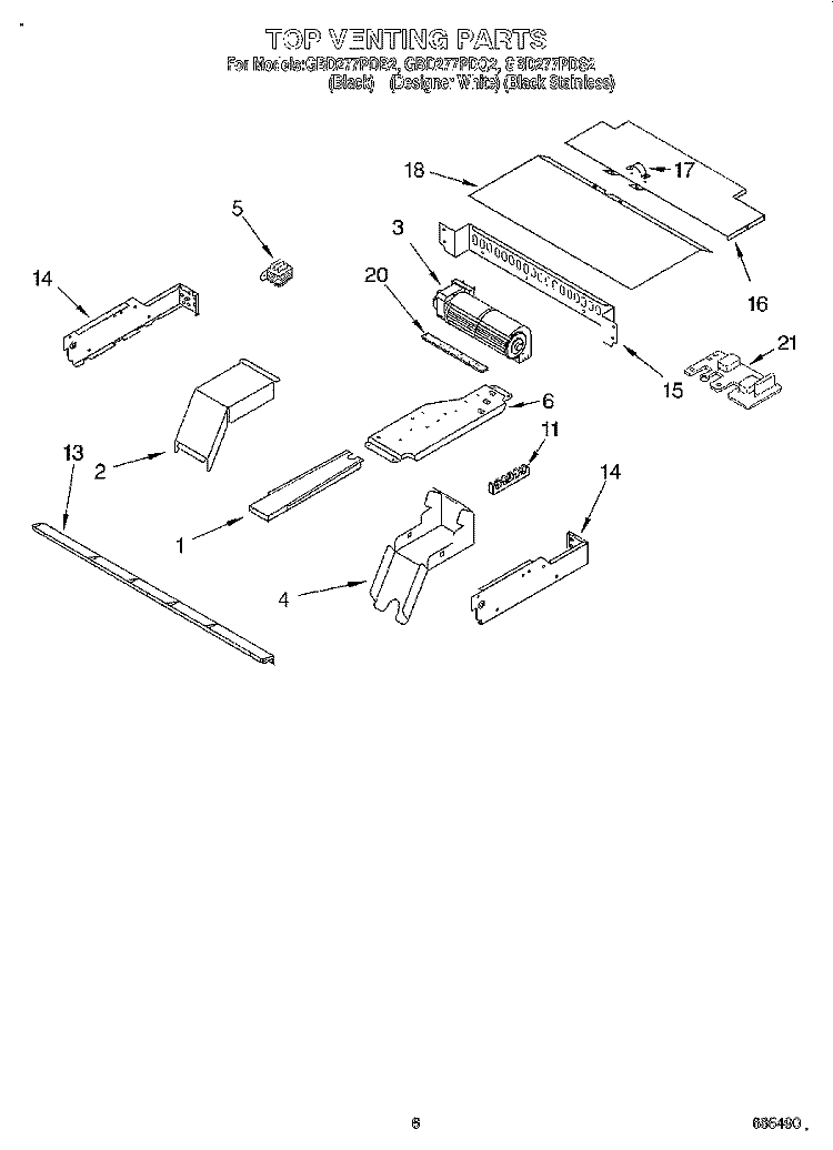TOP VENTING Diagram and Parts List for GBD277PDS2  Whirlpool Wall Oven