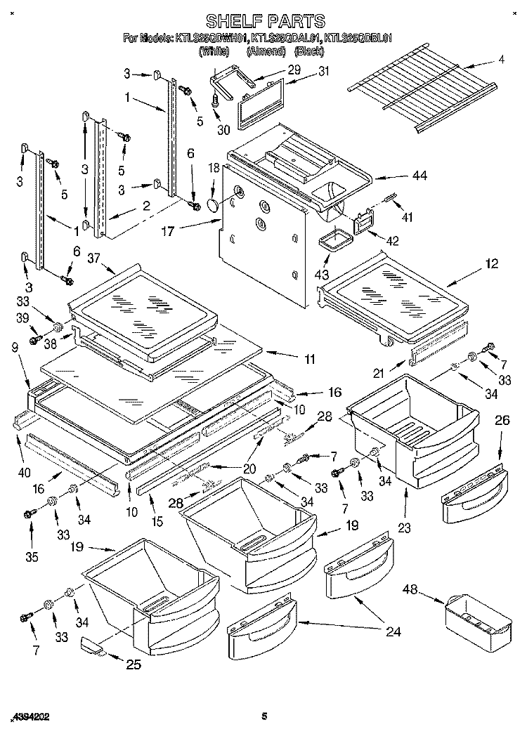SHELF Diagram and Parts List for KTLS25QDWH01  KitchenAid Refrigerator