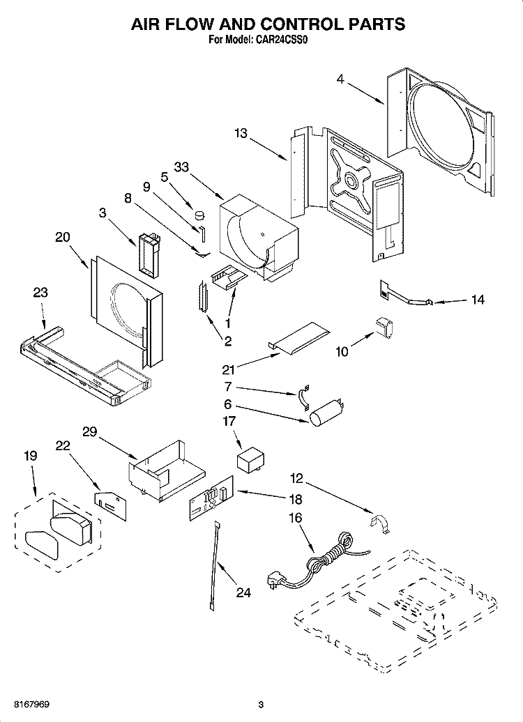 AIR FLOW AND CONTROL PARTS Diagram and Parts List for CAR24CSS0  Crosley Air Conditioner