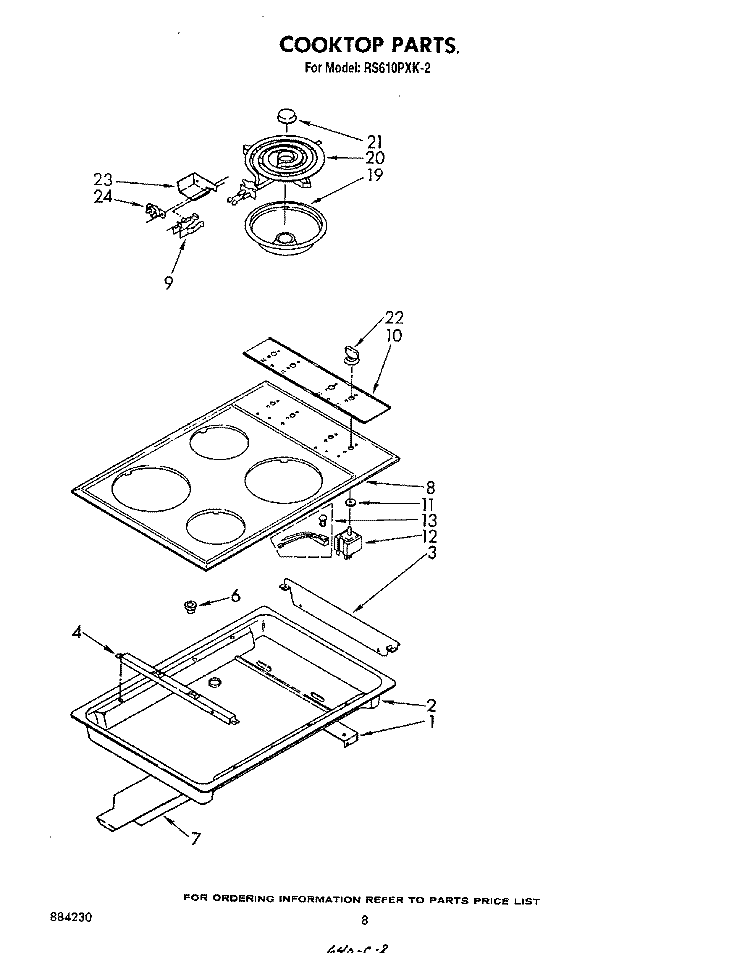 COOKTOP Diagram and Parts List for RS610PXK2  Whirlpool Range