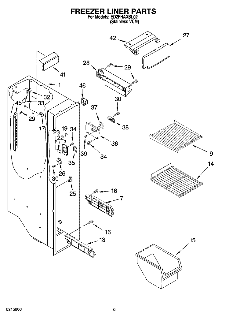 FREEZER LINER PARTS Diagram and Parts List for ED2FHAXSL02  Whirlpool Refrigerator
