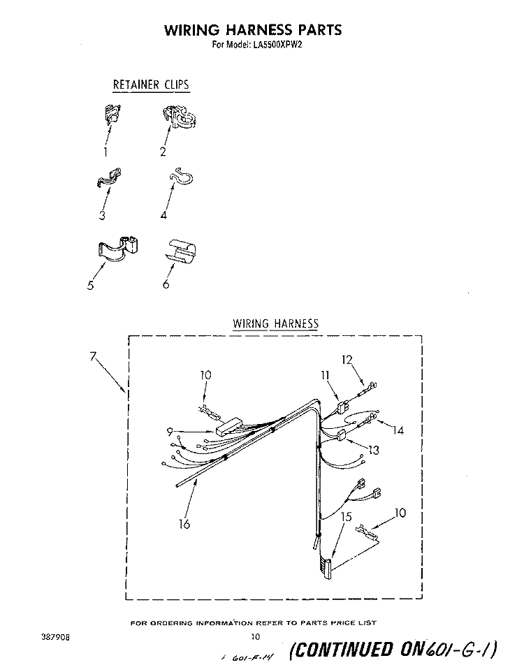 WIRING HARNESS Diagram and Parts List for LA5500XPW2  Whirlpool Washer