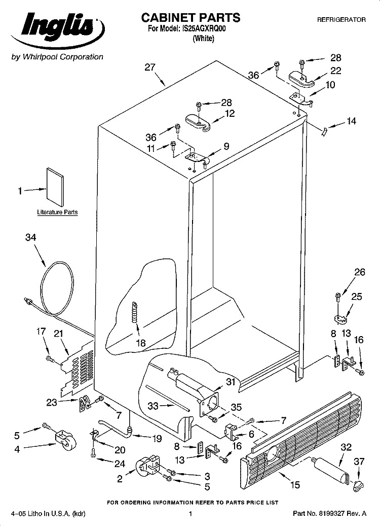CABINET PARTS Diagram and Parts List for IS25AGXRQ00  Inglis Refrigerator