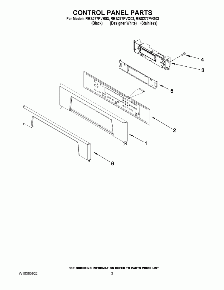CONTROL PANEL PARTS Diagram and Parts List for RBS277PVQ03  Whirlpool Wall Oven