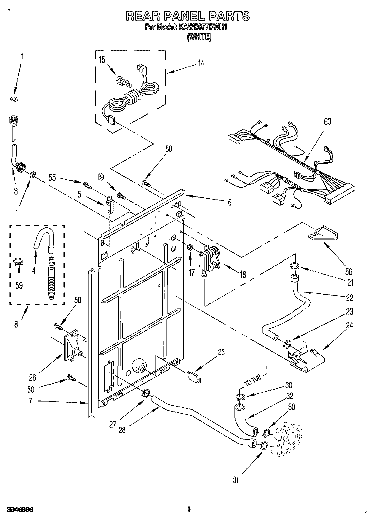 REAR PANEL Diagram and Parts List for KAWE677BWH1  KitchenAid Washer