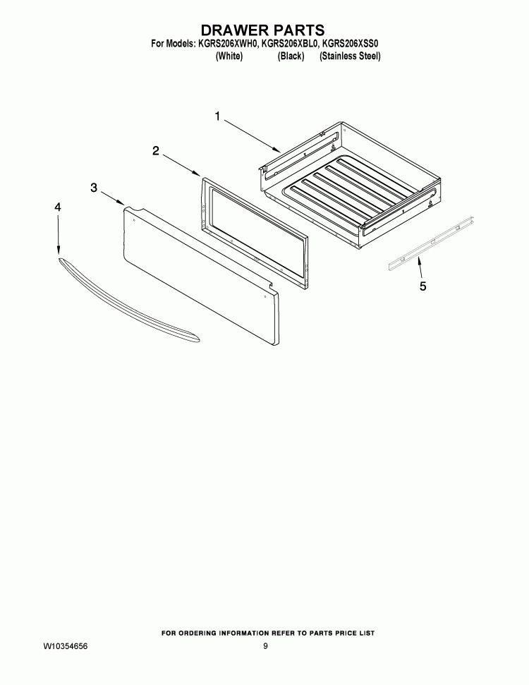 DRAWER PARTS Diagram and Parts List for KGRS206XBL0  KitchenAid Range