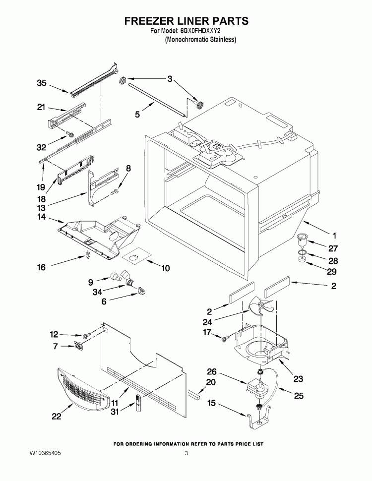 FREEZER LINER PARTS Diagram and Parts List for 6GX0FHDXXY2  Whirlpool Refrigerator