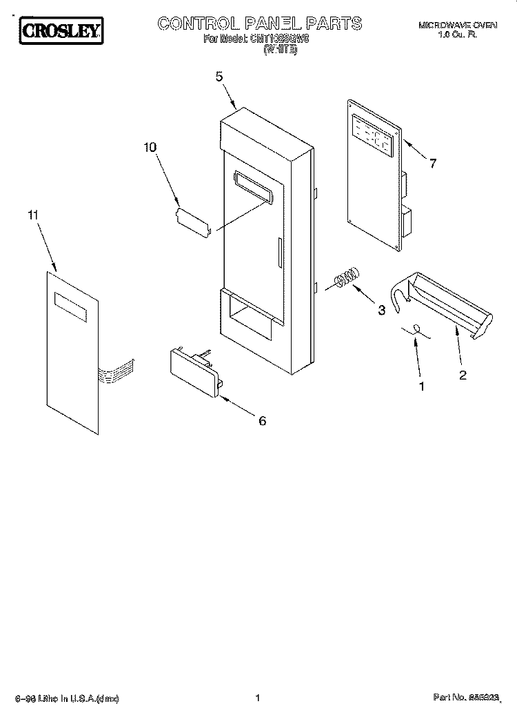 CONTROL PANEL Diagram and Parts List for CMT102SGW0  Whirlpool Microwave