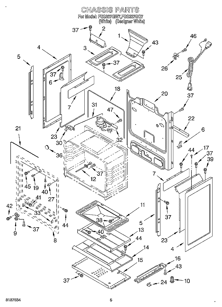 CHASSIS Diagram and Parts List for FGS337GQ7  Roper Range