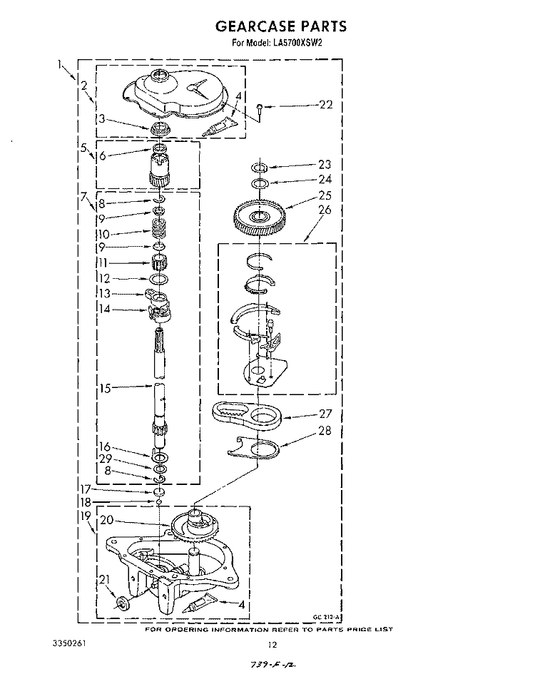 GEARCASE Diagram and Parts List for LA5700XSW2  Whirlpool Washer