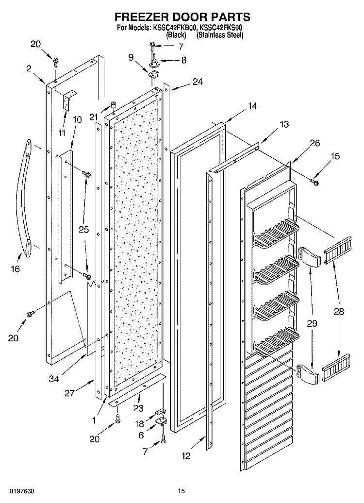 FREEZER DOOR Diagram and Parts List for KSSC42FKB00  KitchenAid Refrigerator