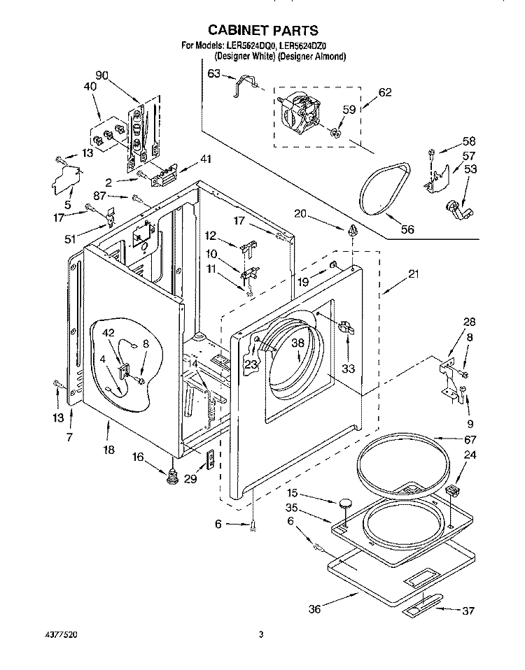 SECTION Diagram and Parts List for LER5624DZ0  Whirlpool Dryer