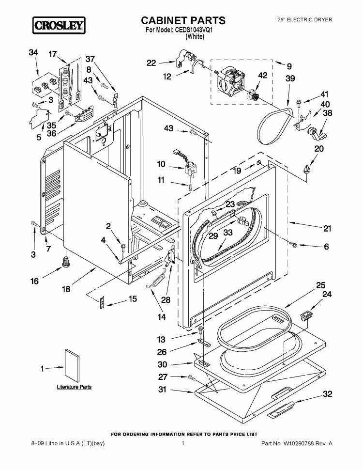 CABINET PARTS Diagram and Parts List for CEDS1043VQ1  Crosley Dryer
