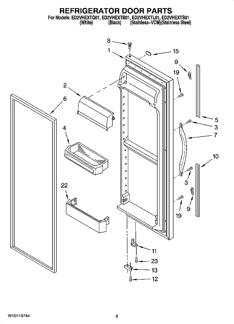 REFRIGERATOR DOOR PARTS Diagram and Parts List for ED2VHEXTB01  Whirlpool Refrigerator