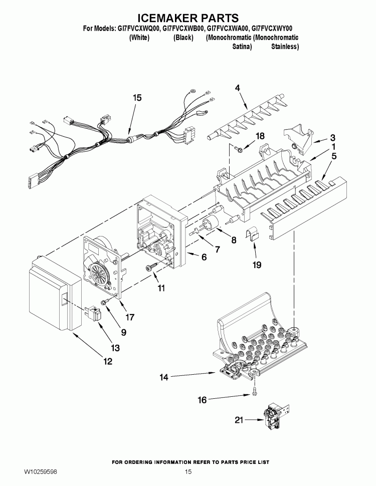 ICEMAKER PARTS Diagram and Parts List for GI7FVCXWQ00  Whirlpool Refrigerator