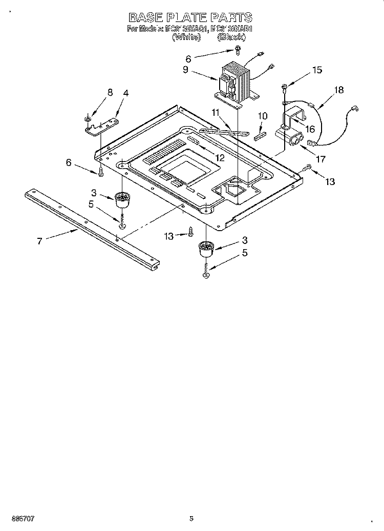 BASE PLATE Diagram and Parts List for MC8130XAQ1  Whirlpool Wall Oven