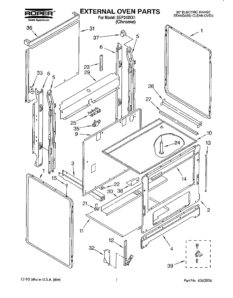 EXTERNAL OVEN, LITERATURE Diagram and Parts List for SEP340XX1  Roper Range