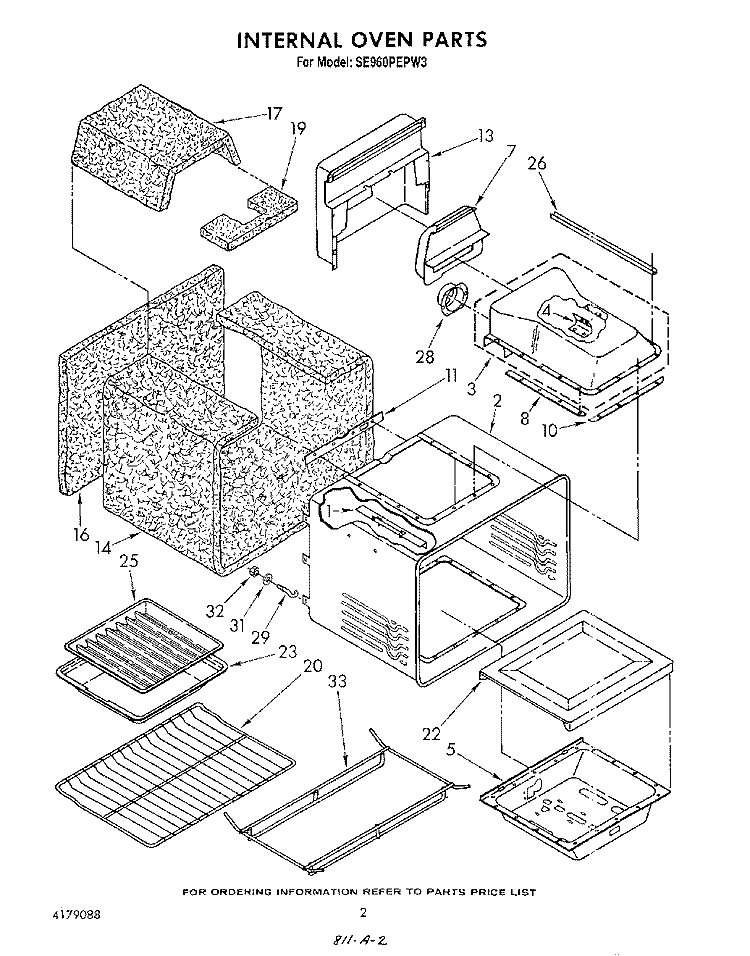 INTERNAL OVEN Diagram and Parts List for SE960PEPW3  Whirlpool Range