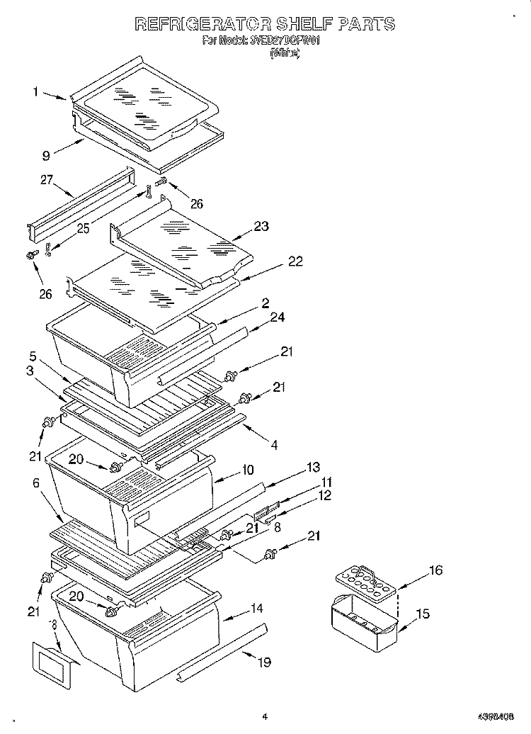 REFRIGERATOR SHELF Diagram and Parts List for 3VED27DQFW01  Whirlpool Refrigerator