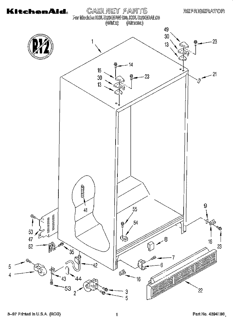 CABINET Diagram and Parts List for KSUS25QDWH00  KitchenAid Refrigerator